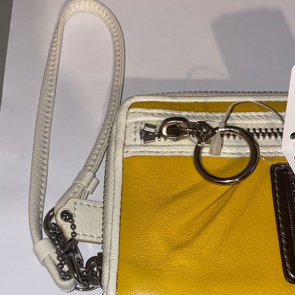 Coach Poppy Mustard Yellow & Cream Wristlet Wallet with Ocelot interior - Picture 5 of 16